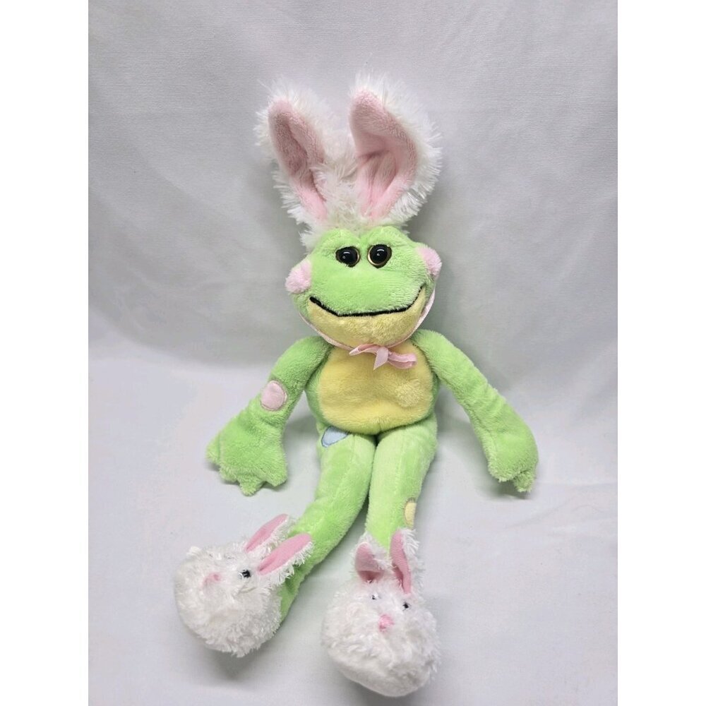 Ganz Frabbit Green Frog Plush 15" Stuffed Animal Bunny Ears Slippers HE8652